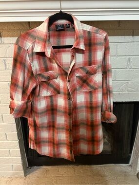 burnside Orange and White Plaid Button-Up Shirt